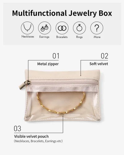 Vista 3 de Vlando 20 piezas de joyería de viaje, bolsa de terciopelo para joyas con cremallera, bolsa de joyería de viaje transparente, organizador de viaje
