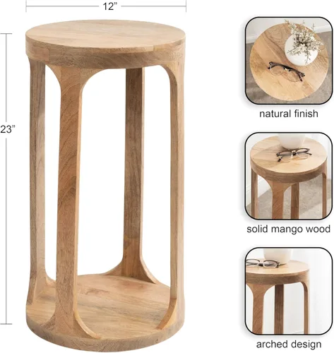 Vista 3 de Kate and Laurel Dahl - Mesa redonda de madera para bebidas; 12 x 23 pulgadas; marrón natural; mesa de pedestal de acento circular de madera bohemia