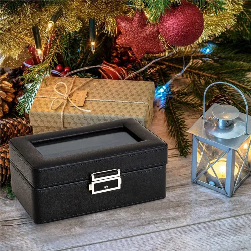 Vista 7 de Anyasun Caja de reloj con 3 ranuras, organizador de vitrina, caja de almacenamiento de reloj con tapa de vidrio para hombres y mujeres