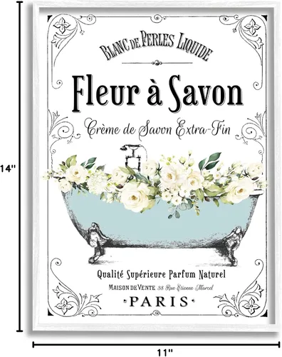 Vista 11 de Stupell Industries 'Vintage Parisian Bathroom Advertisement Floral Blue Tub', arte giclée enmarcado, blanco, 11 x 14 pulgadas, fácil de colgar