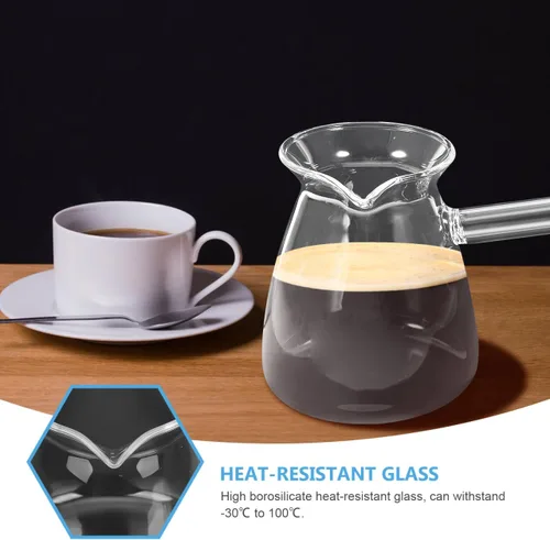 Vista 5 de Cafetera turca con mango lateral: olla de vidrio para café, té, leche, diseño compacto con boquilla en forma de V para vertido controlado - 15.2 fl