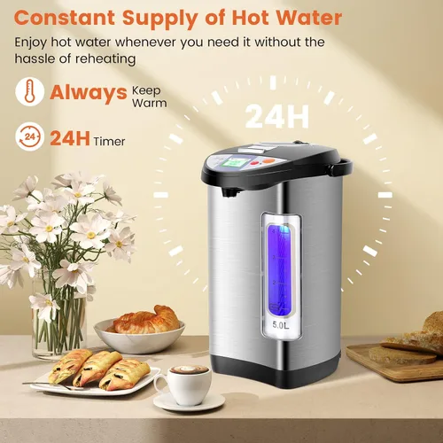 Vista 4 de ARLIME Dispensador de agua caliente de 5 L, hervidor de agua eléctrico con dispensador de 3 vías, pantalla LCD y 5 ajustes de temperatura, caldera