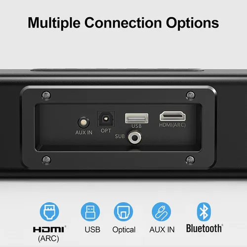 Vista 4 de LARKSOUND Barra de sonido 2.1 con subwoofer, barra de sonido de 16" para TV con conexiones HDMI/óptica/AUX/Bluetooth/USB