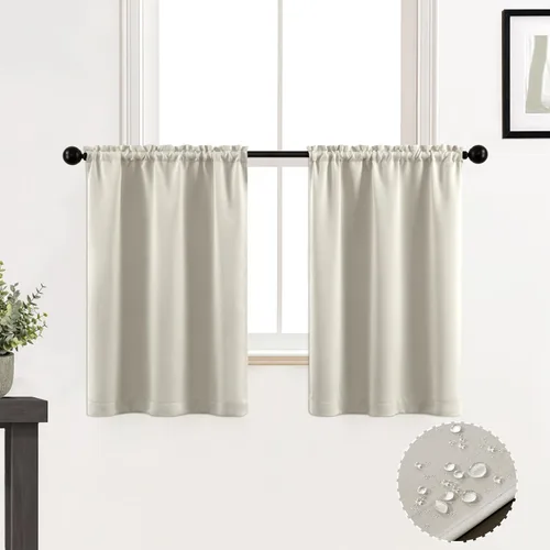 Vista 19 de XTMYI Cortinas pequeñas para ventana de sótano, cenefas opacas para oscurecer la habitación para sala de estar, juego de 2 unidades, beige natural
