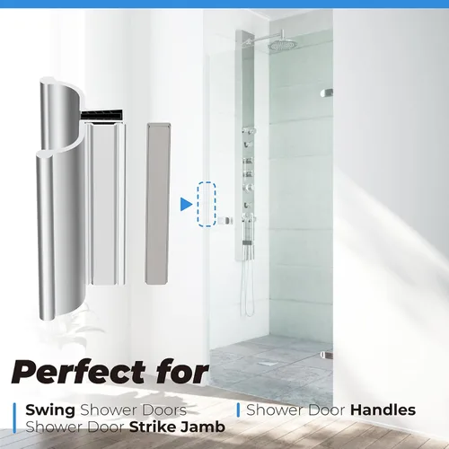 Vista 5 de Imán de 3 pulgadas, manija de puerta de ducha sin marco cromado brillante de 3-3/4 pulgadas con huelga de metal 3"Chrome Frameless Swing Shower