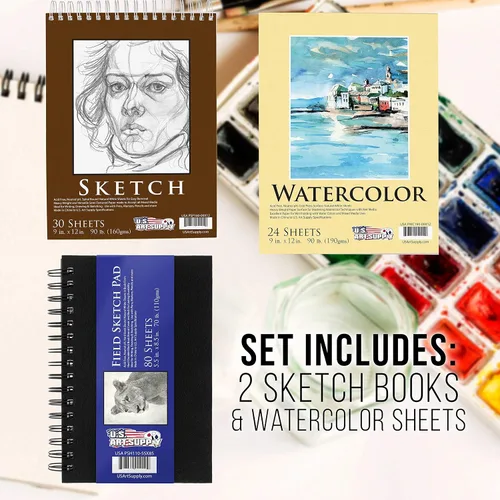 Vista 7 de U.S. Art Supply - Kit de artista de 162 piezas en caja de madera grande con pintura, dibujo y suministros de arte para adultos - 24 de cada uno
