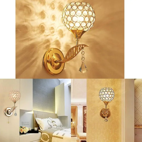 Vista 8 de Lámpara colgante moderna de cristal con acabado cromado para dormitorio, con interruptor de cable de tracción, enchufe E14 (dorado)