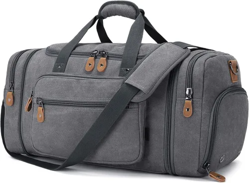 Vista 23 de Gonex Canvas Duffle Bag, Expandable 50L Travel Overnight Weekender Bag Verde militar