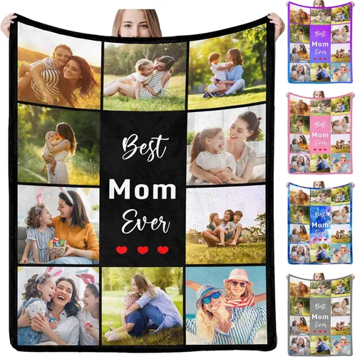 Vista 8 de Manta personalizada con imagen, tu texto aquí, 10 fotos, mantas de imágenes personalizadas para adultos, familia, papá, mamá, parejas, manta