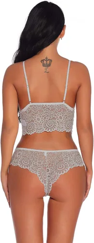 Vista 4 de Lziizl - Conjunto sexy de bralette y bragas de encaje para mujer 2 piezas talla S-XXL