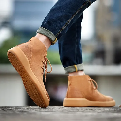 Vista 5 de Botas de cuero Chelsea para hombre, estilo casual, para otoñoinvierno, antideslizantes, para negocios, Oxford, trabajo, viajes, botines Chukka