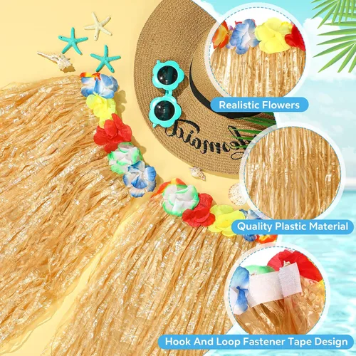Vista 2 de Toulite 36 faldas hawaianas de hierba hawaiana Luau Hula de 24 pulgadas, vestido de hierba hawaiana tropical, disfraz de verano para mujeres y niñas