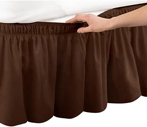 Vista 3 de Falda para cama plisada de tres lados, de algodón egipcio, elástica, caída de 15 pulgadas, para camas Individual / Matrimonio, Queen y King