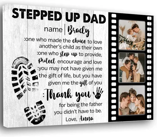 Vista 14 de Lienzo personalizado para papá con fotos, lienzo para el día del padre de parte de la hija, regalos de papá de parte de un hijo, arte de pared feliz