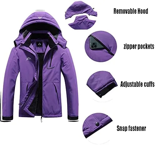 Vista 6 de Chaqueta de esquí impermeable para mujer, resistente al viento, cortavientos, abrigo de nieve cálido con capucha