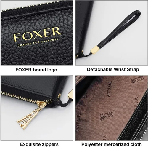 Vista 6 de Carteras de cuero para mujer cuero genuino con bloqueo RFID caja de regalo negro talla única