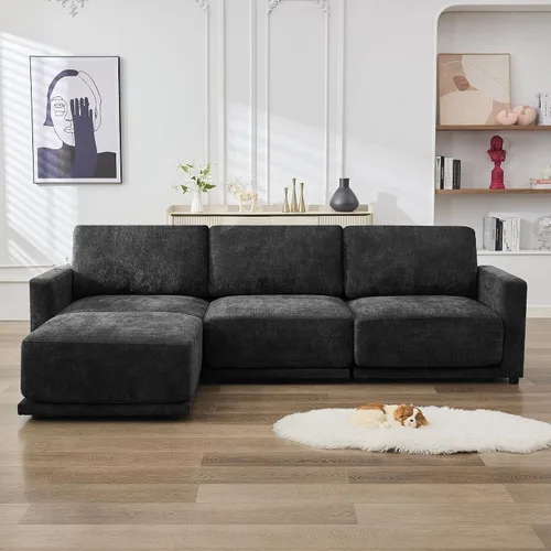 Vista 21 de Sofá modular en forma de L de 110.6 pulgadas, sofá modular de asiento profundo con otomana móvil, sofás gruesos de 4 asientos de gran