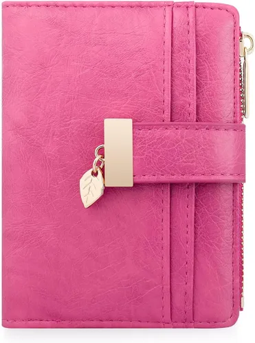 Vista 9 de Billetera pequeña para mujer, plegable, de piel suave, tarjetero con ventana de identificación, con cremallera, bolsillo para monedas, carteras