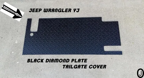 Vista 2 de Se adapta a Jeep Wrangler YJ cubierta de goma negra para puerta trasera de placa de diamante