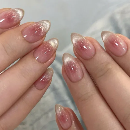 Vista 28 de Uñas postizas a presión medianas con diseño geométrico blanco almendra – 24 uñas postizas reutilizables de ABS brillante, fácil de aplicar, juego