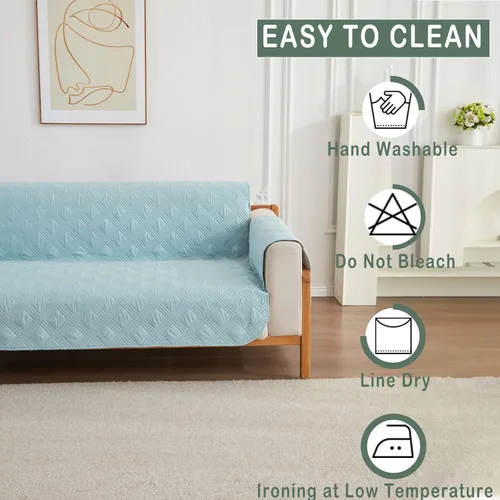 Vista 5 de Qubjus Funda de sofá de 2 plazas Revesible para sofá de 2 cojines, lavable, protector de muebles con correas elásticas para perros, mascotas, niños