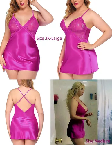 Vista 4 de Avidlove - Lencería para mujer, cuello en V ropa corta para dormir, de satén con encaje