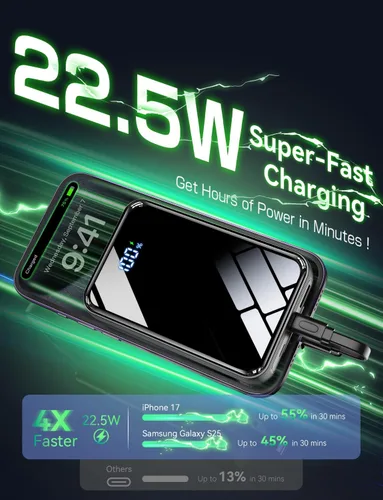 Vista 6 de Cargador portátil 50000mAh, banco de energía 50% más pequeño Negro