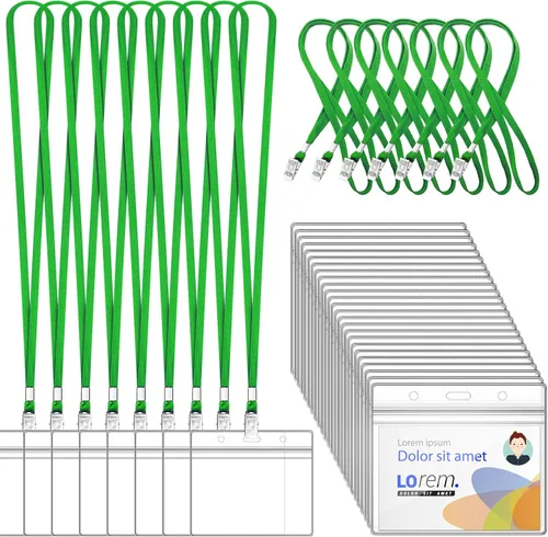 Vista 11 de 100 piezas de cordones para tarjetas de identificación y 100 piezas de soportes horizontales de plástico transparente para tarjetas