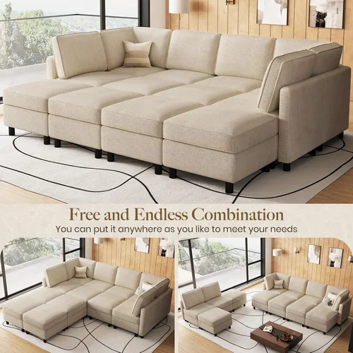 Vista 4 de Belffin - Sofá cama modular de 110.2 pulgadas, 12 asientos, color beige