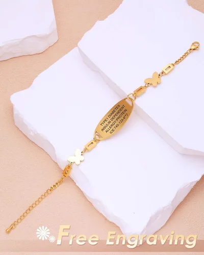 Vista 6 de JUST MEET YOU Pulseras de alerta médica para mujeres y niñas, pulseras de identificación médica de acero inoxidable personalizadas para mujeres