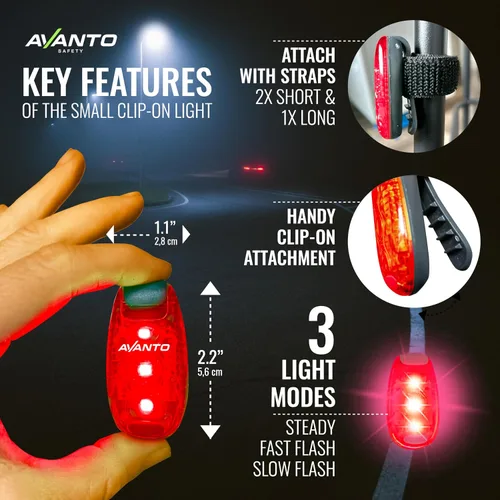 Vista 4 de Avanto Luz de Pecho con (2) Luces de Seguridad LED de Clip para Paseos de Perro, Caminatas Nocturnas, Ciclismo Equipo Reflectante para Caminatas