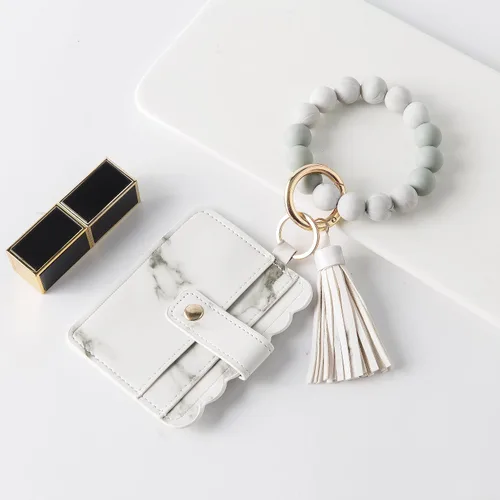 Vista 3 de Real Sic Pulsera de pulsera llavero billetera, soporte para tarjetas de crédito con cuentas de silicona, funda multifuncional de moda para tarjetas