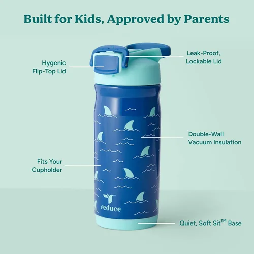 Vista 31 de Reduce Hydrate Pro Kids - Botella de agua aislada de acero inoxidable de 14 onzas con pajilla, vaso a prueba de derrames para niños, retención