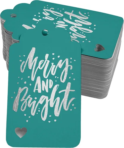 Vista 12 de Etiquetas colgantes con texto en inglés "Merry and Bright" (50 unidades)