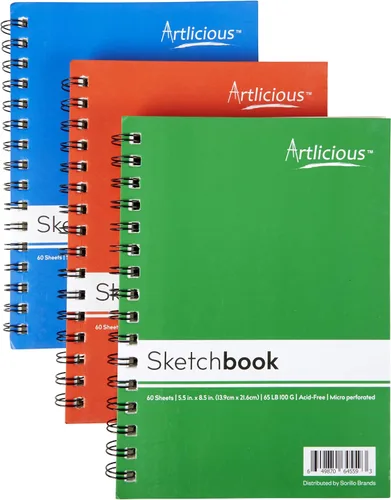 Vista 3 de Artlicious Paquete de 6 cuadernos de bocetos, 5.5 x 8.5 pulgadas, cuadernos de dibujo en espiral, cuaderno de dibujo para dibujar arte, paquete de 6