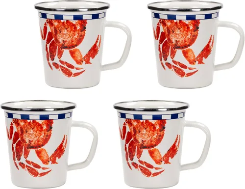 Vista 8 de Golden Rabbit Enamelware Latte Tazas de café o té, 16 onzas, cangrejo azul, juego de 4