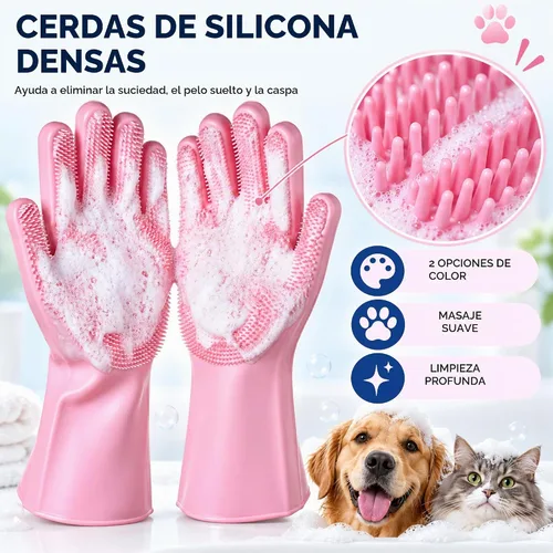 Vista 3 de NVNAN - Guantes de silicona para mascotas con dientes de alta densidad para perros y gatos Rosa