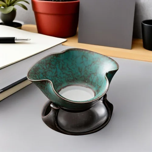 Vista 8 de CALLARON Infusor de té de cerámica, filtro de té de porcelana de hojas sueltas, filtro de té Kungfu con soporte, filtro de café, infusor de té