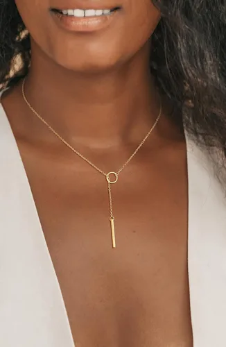 Vista 2 de Picuzzy Lariat Collar de oro para mujer, delicado collar largo chapado en oro de 14 quilatesplata para mujer, collar en forma de Y en capas de moda