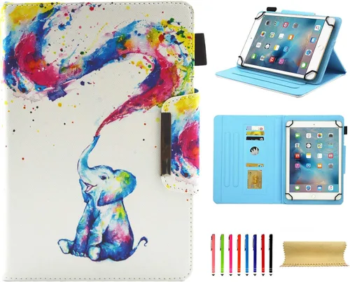 Vista 44 de Funda universal para tablet de 7 pulgadas, piel sintética [ranuras para tarjetas], cubierta magnética, para Samsung Galaxy Tab E/Tab A 7.0, Fire 7