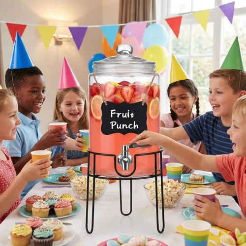 Vista 4 de Dispensador de bebidas de 1 galón con soporte, dispensadores de bebidas para fiestas, Navidad, dispensador de bebidas con grifo 100% a prueba