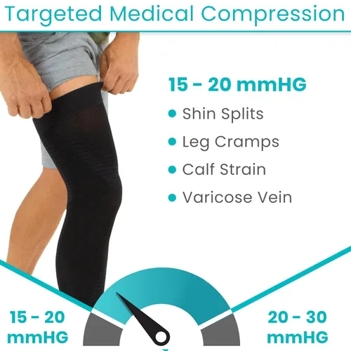 Vista 3 de Vive Mangas de compresión de pierna completa para hombres y mujeres (par) – Soporte de rodilla, pantorrillas y muslos para baloncesto, fútbol, lucha