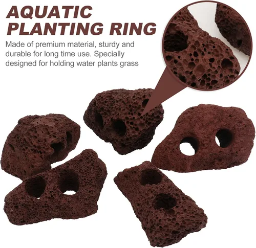 Vista 6 de balacoo 5 unids rocas piedras volcánicas rocas decorativas pecera material acuario paisaje ornamentos agua hierba anillo fijo bonsái decoración