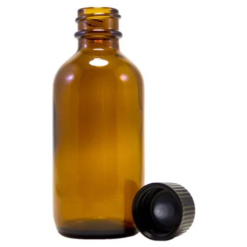 Vista 2 de Botella de vidrio ámbar de 2 fl oz con tapa de cono fenólico (individual)