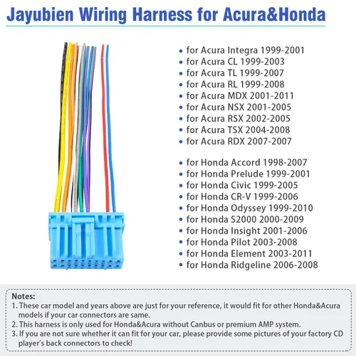 Vista 2 de Adaptador de arnés de cableado de radio femenino, reemplazo del conector de arnés de cable estéreo para automóvil para Acura 2001-2005 y Honda