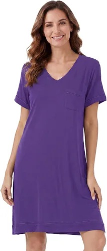 Vista 35 de WiWi - Camisón de viscosa de bambú para mujer, manga corta, con cuello en V, ropa de dormir, tallas grandes, S-4X, A-aqua