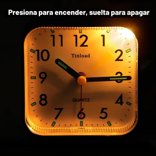 Vista 6 de Tinload Reloj despertador analógico de viaje con batería pequeño, silencioso, sin tictac, suave despertador, sonidos de pitido ascendente, Negro