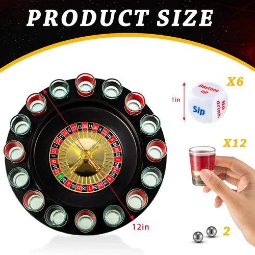 Vista 3 de Hiboom Juego de ruleta de vaso de chupito y juego de dados para beber, 16 vasos y 2 bolas para adultos, reuniones familiares, bares, suministros