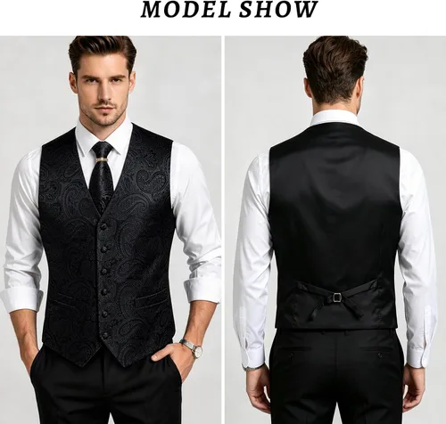 Vista 6 de DiBanGu Conjunto de chaleco de corbata y corbatín para hombre, chaleco de Negro