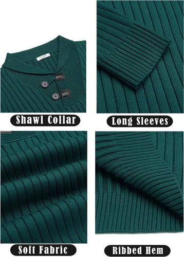 Vista 5 de COOFANDY Suéter de punto con cuello de chal para hombre, casual, ajustado, con botones, suéter de punto